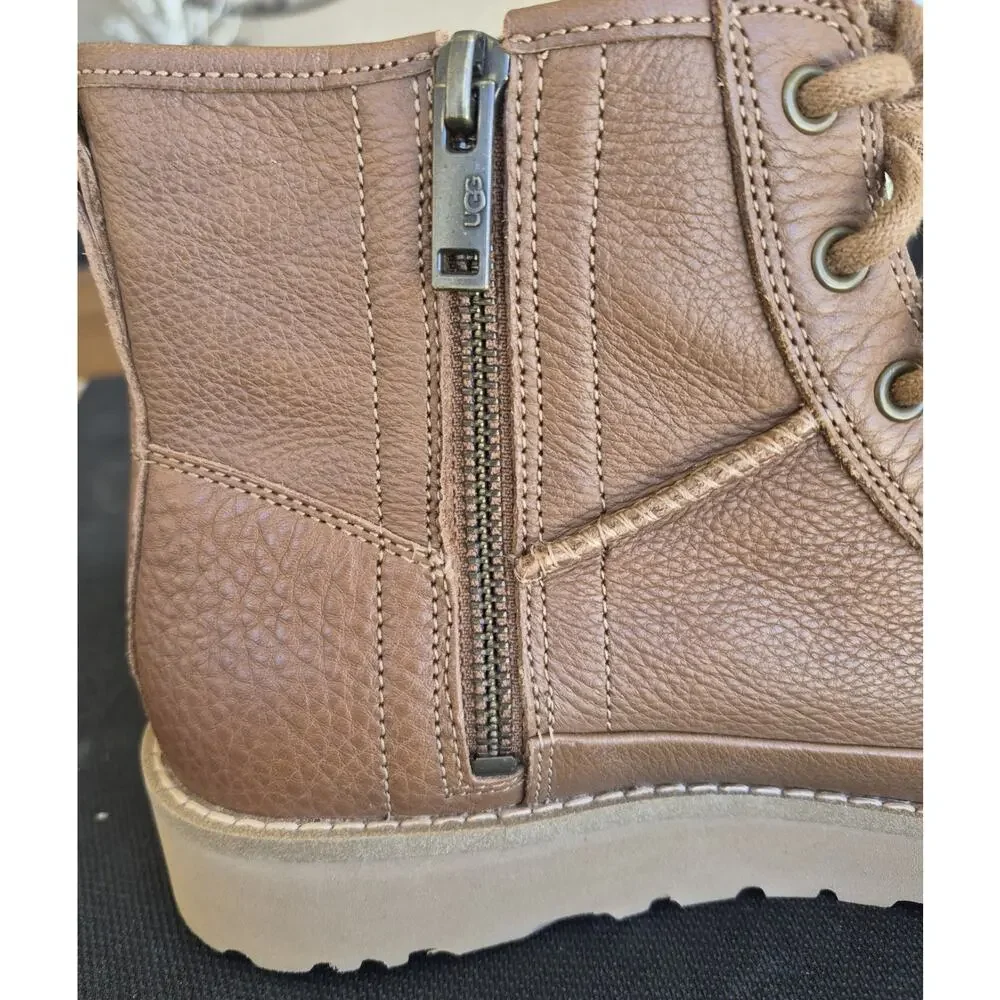 UGG Brown Leather Deconstructed Lace Up Combat Boots Size 7 New No Box